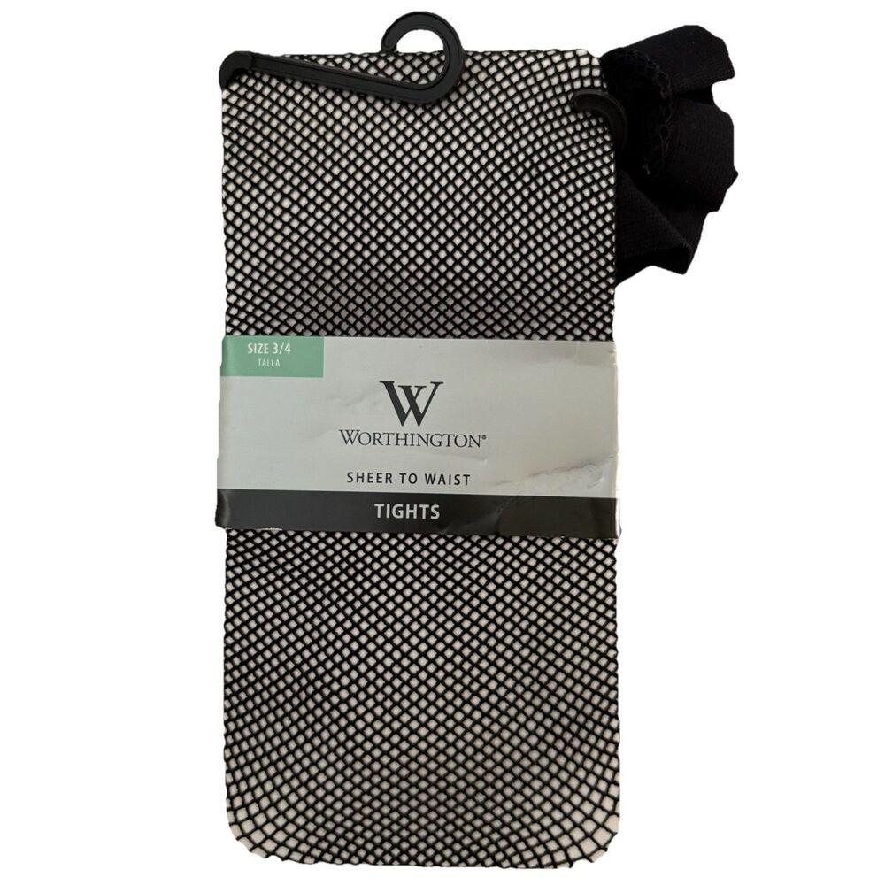 Worthington BLACK Fishnet Tights Size 3/4 Sheer to Waist ~ 5’3”-6’  & 165-225 LB